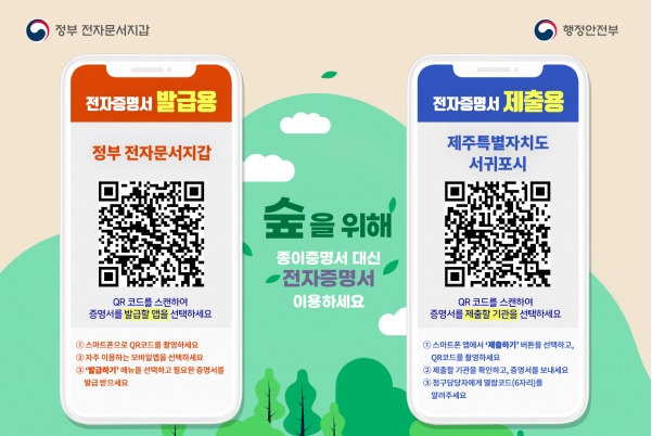 모바일 전자증명서 발급·제출용 QR코드 스티커 예시 화면