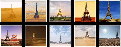 ‘사막에 있는 에펠탑’이라는 텍스트에 따라 자동 생성한 이미지 예시(출처: 카카오브레인)